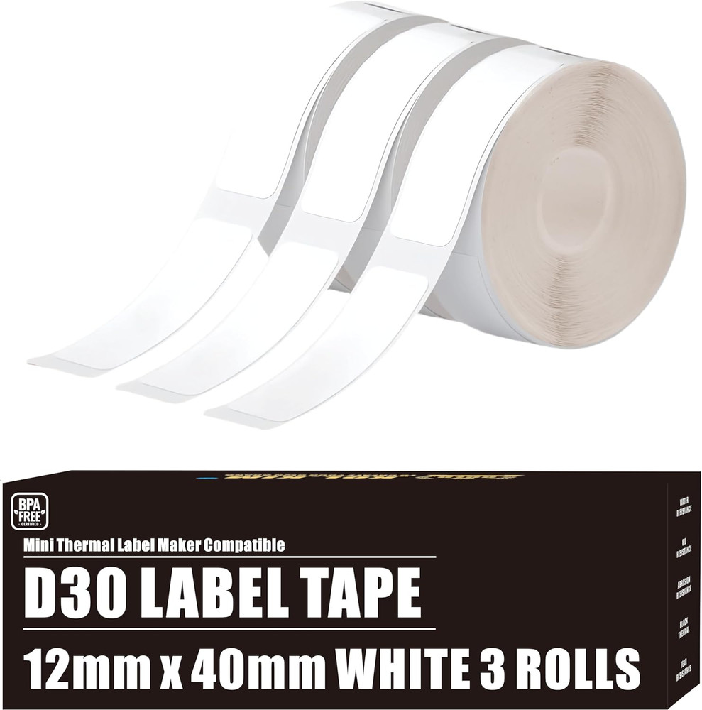 D30 Label Tape, 540 Labels 12X40Mm White Thermal Label Paper for Phomemo D30 Lab