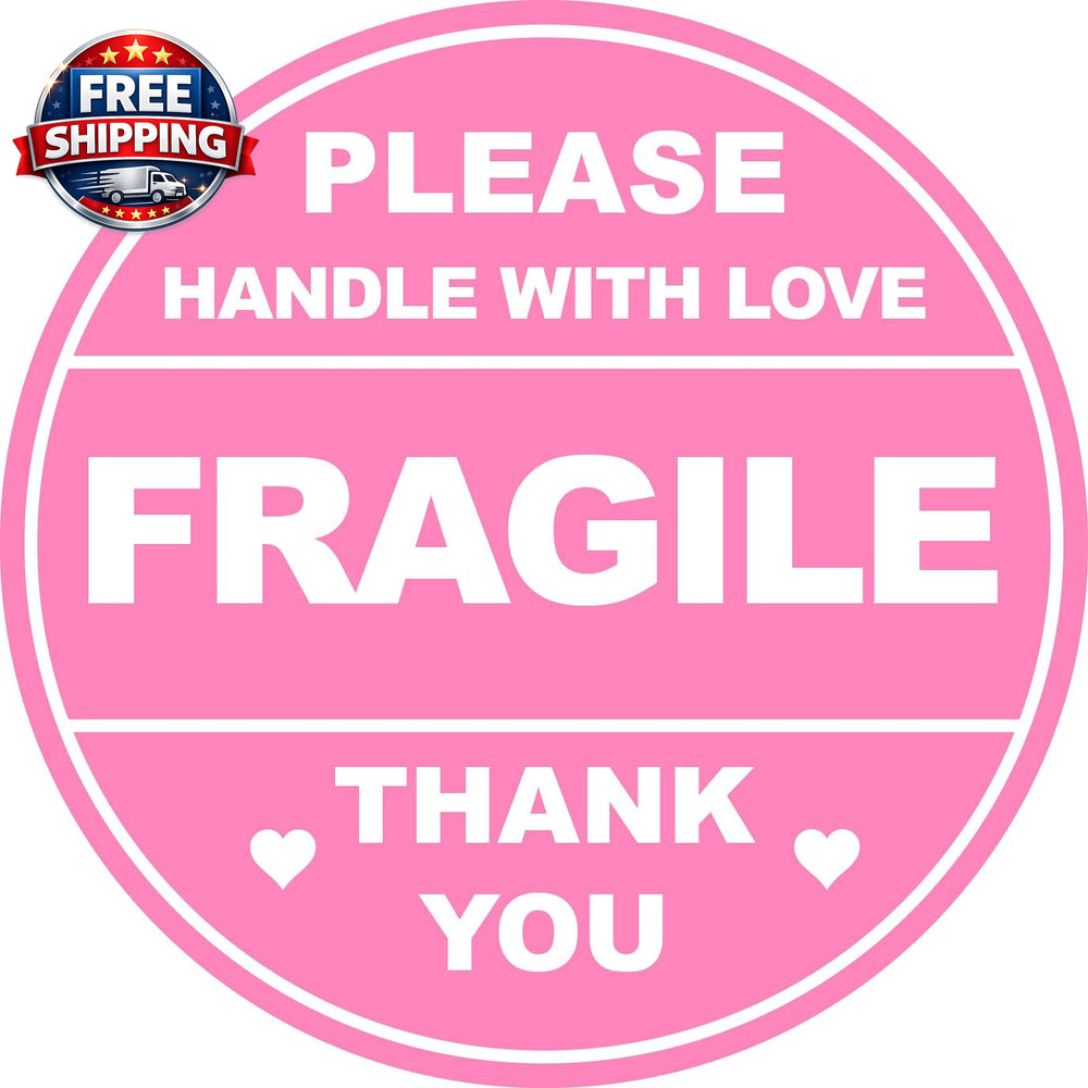 150PCS Pink Fragile Handle with Love Shipping Labels – 2 Inch Stickers