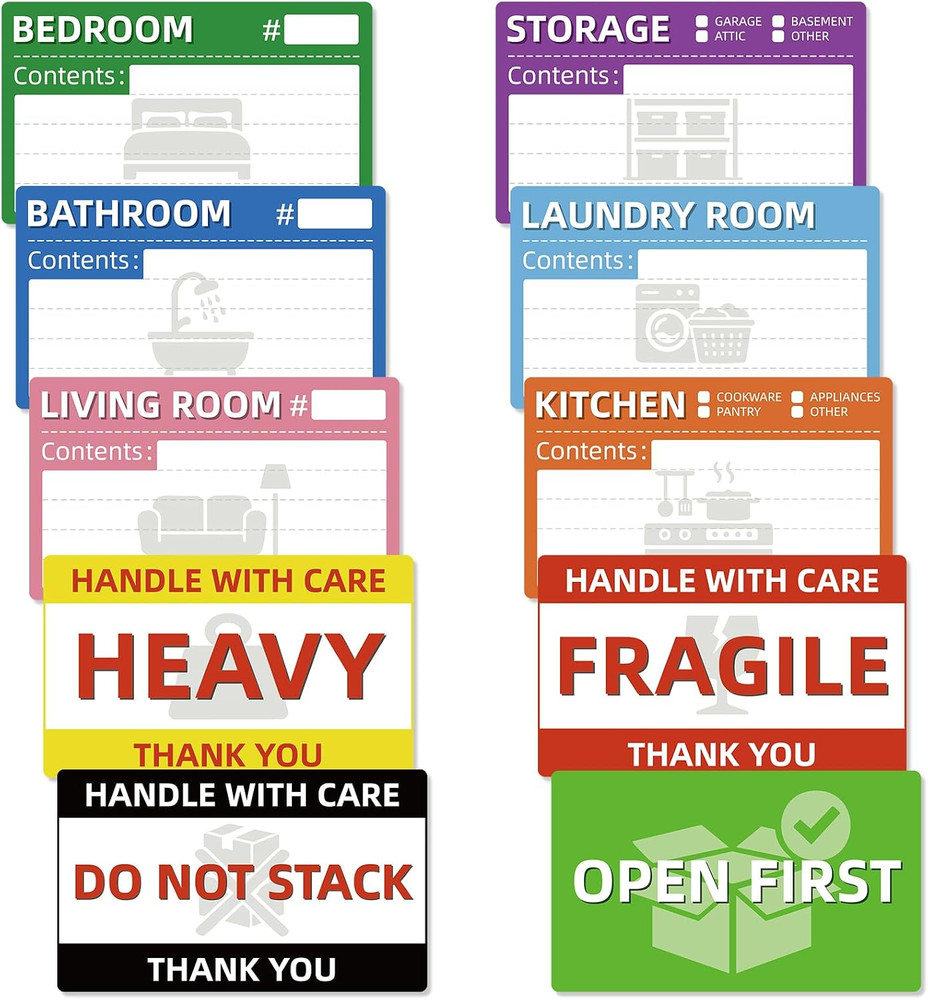 160-Count Moving Box Labels, 5 X 3 Inch Color-Coded Labels for Packing Boxes, 4