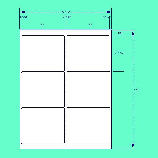 4 x 3 1/3″ White Mailing/Shipping/Address Labels – 6 Labels/Sheet, 100 Sheets