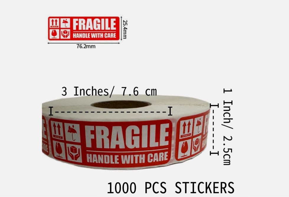 1 Roll 1000 “FRAGILE” Handle With Care Stickers Labels Easy Peel To Apply 1 x 3