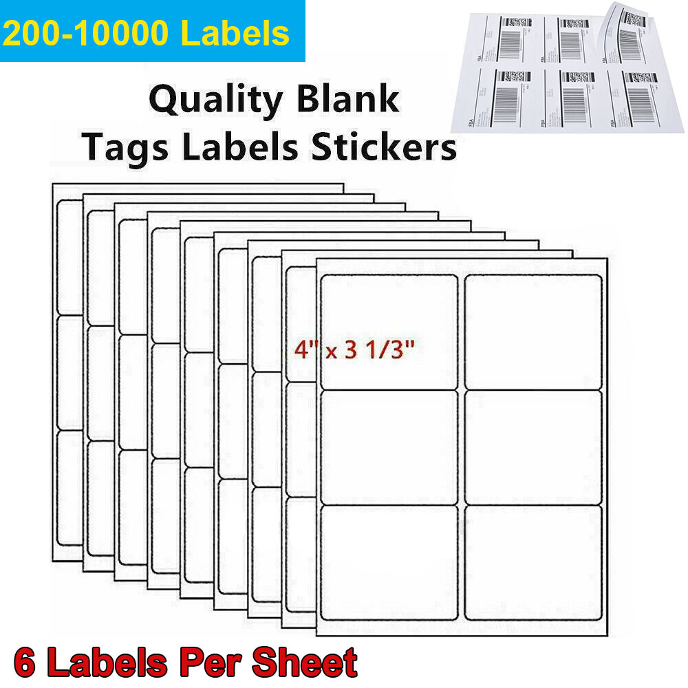 3-1/3″ x 4″ Shipping Labels Mailing Address 100-10000 Sheets 6 Per Sheet InkJet
