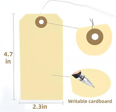 Pre-Strung Blank Shipping Labels with Wire, 120 PCS 4 3/4″ X 2 3/8″ Manila Hang