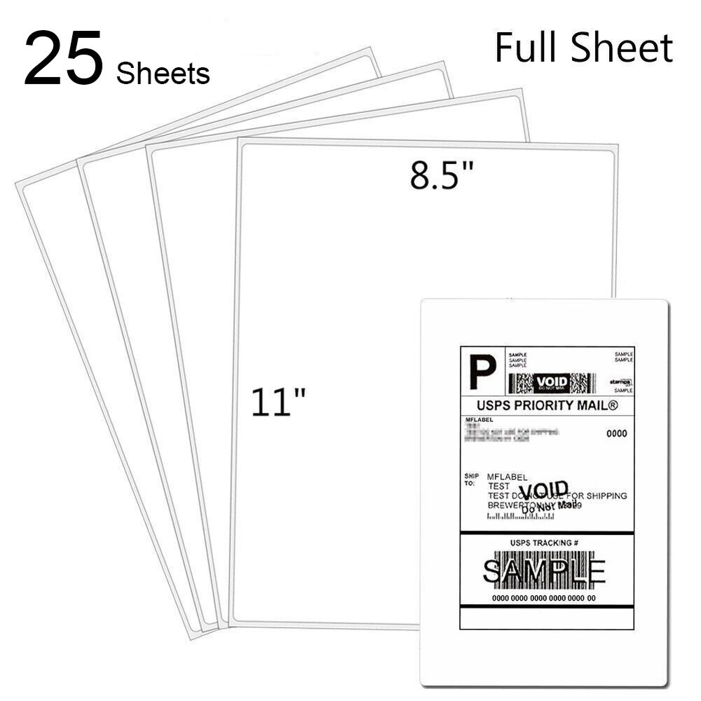 25 Full Sheet Shipping Labels 8.5×11 Self Adhesive Blank Paper for Laser Inkjet