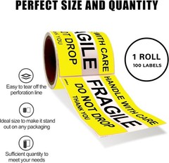 4×6 Inch Permanent Adhesive Fragile Stickers – 100 Labels for Caution Shipping