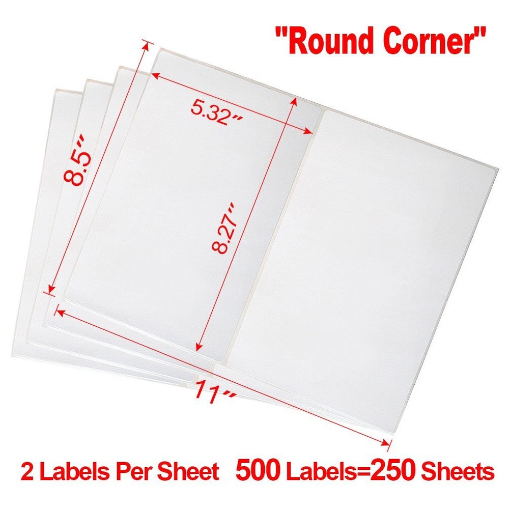 500 Round Corner 8.5×5.5 Shipping Labels Half Sheet – for Laser Inkjet