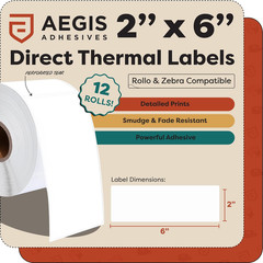 2″ X 6″ Direct Thermal Labels (3000 Count, 12 Rolls) Long | Thermal Barcode Labe