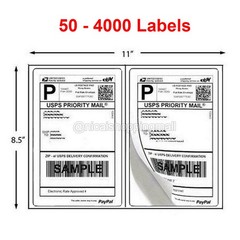 50 – 4000 Shipping Labels 8.5 x 5.5 Half Sheets Blank Self Adhesive 2 Per Sheet