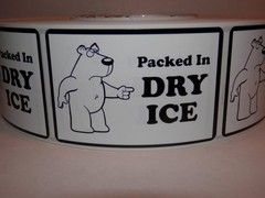 PACKED IN DRY ICE 2X3 Warning Label Sticker 250 per roll