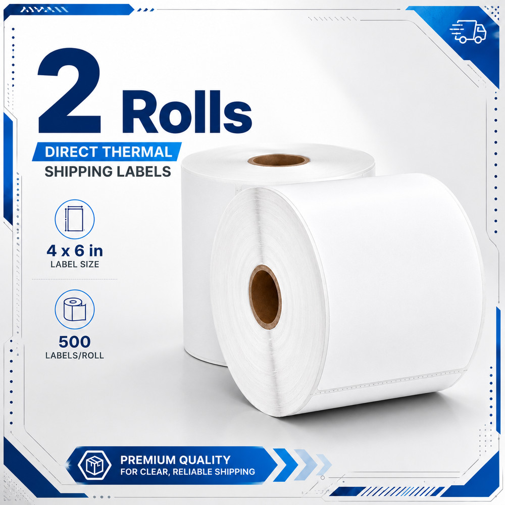 4×6 (102 mm x 152 mm) Shipping Labels 500 Labels/Roll Perforated for Zebra 2Roll