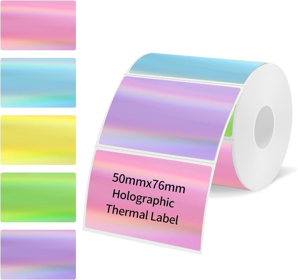 Holographic Thermal Sticker Labels 3×2 Inch 200Pcs Self Adhesive Printer Roll