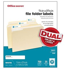White Permanent Inkjet/Laser File Folder Labels, 2/3in. x 3 7/16in., White, P…