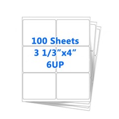 100 Sheets 4″ x 3-1/3″ Address Shipping Labels Self-Adhesive 6 per Sheet 6 UP