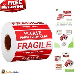 High-Quality 2″ x 3″ Fragile Stickers – 500 Fluorescent Red Labels for Shipping