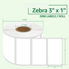 3″ x 1″ Direct Thermal Labels for Zebra Eltron GK420T 2000 Labels/Roll 3X1