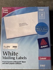 Avery Laser 5160 White Mailing Labels, 1”x2 5/8” NEW SEALED 3000 Labels