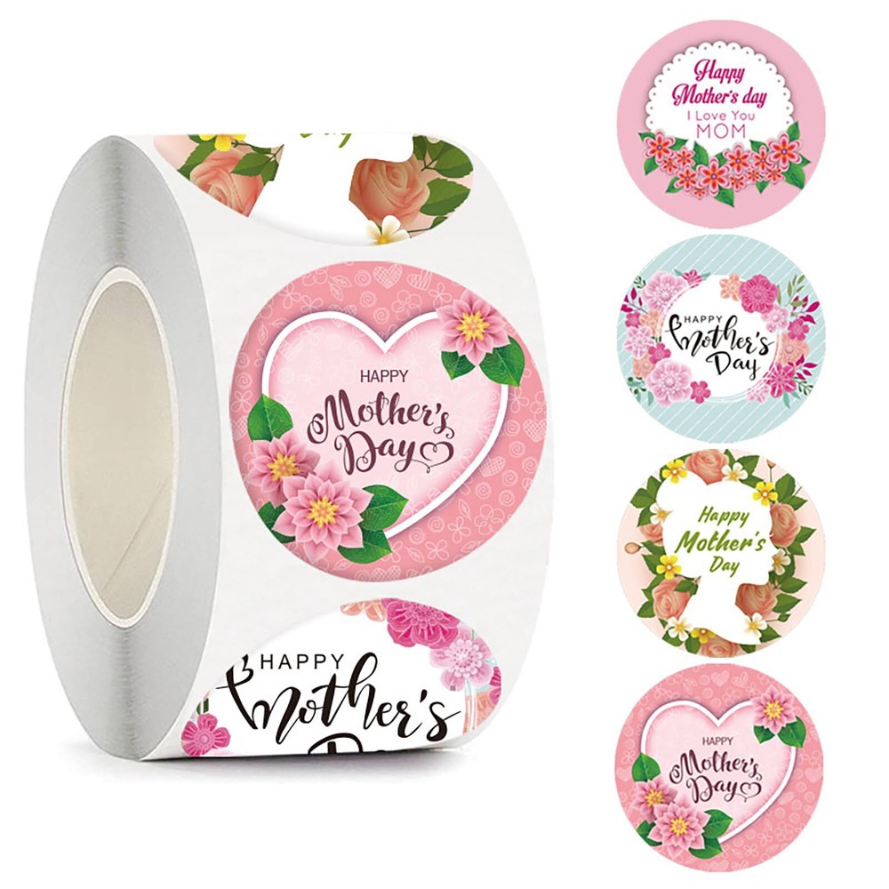 500 Pcs 1 Inch Happy Mother’s Day Gift Tag Sticker Roll Envelopes Seals Stickers