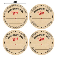 2″ Homemade with Love Stickers, 4 Different Wreath Designs, Kraft Jar Canning…