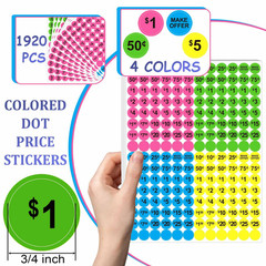 1920 PCS Yard Sale Price Stickers 3/4″ Pre-Priced Labels Garage Sale Tags Neon