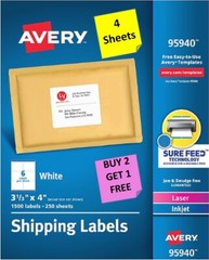 [4 Sheets] Avery 95940/8164 White Shipping Labels 3-1/3″ x 4″ INKJET/LASER B2G1