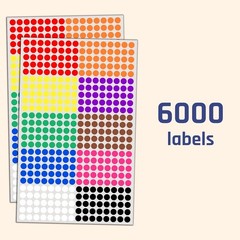6000 Pack, 1/4 Small Colored Dot Stickers round Labels – 10 Colors
