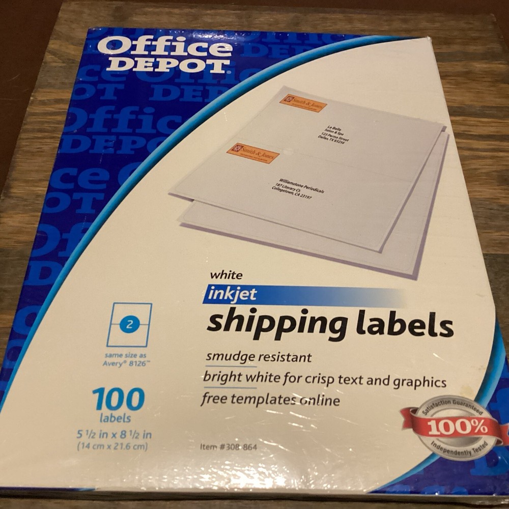 Shipping Address Labels Inkjet Printers 8 1/2″ x 5 1/2″ Bright White 100 Labels