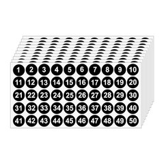20 Sheets 1 to 50 Vinyl Small Round Labels Consecutive Number Small, Black