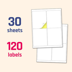 (4″ X 5″) 30 Sheets, Large White Labels Stickers – Laser/Inkjet Printable