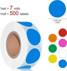 3500pcs 3/4in Colored Dot Stickers Round Labels 7 Colors Office Classroom School
