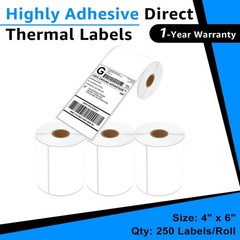 4 Rolls 250 Labels 4X6 Direct Thermal for Zebra LP 2824 2844 2442 Eltron ZP450