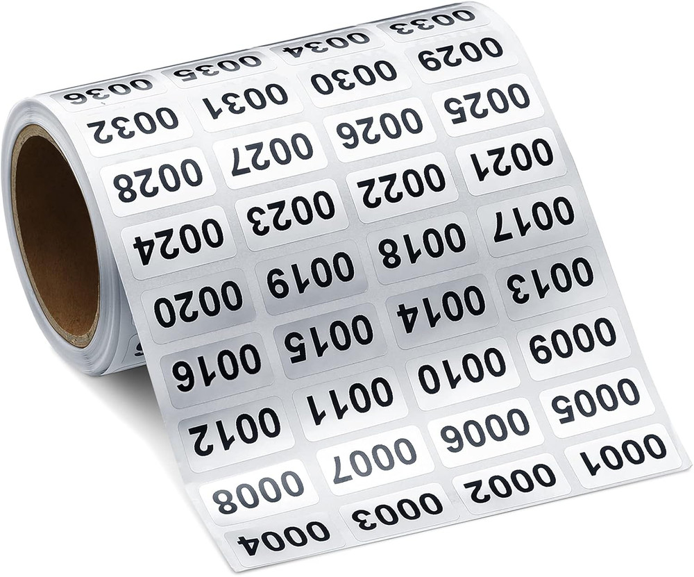 0001 to 2000 Inventory Number Sticker Labels Waterproof Self Adhesive Labels Con
