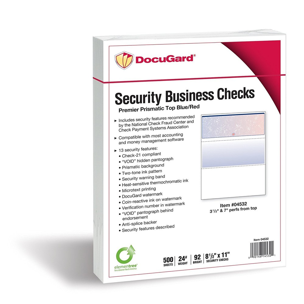 DocuGard Blue/Red Prismatic Top Check, 8.5 x 11 Inches, 24 lb, 500 Sheets