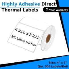 1 Roll 500 Labels 4X3 Direct Thermal for Zebra LP 2442 LP 2844 Eltron ZP450
