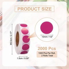 2000 Pcs Colored Dots Stickers, 1/2″ Adhesive Round Polka Coding Labels, Pink