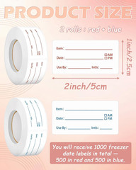 2 Rolls 1000 Pieces Removable Food Labels, 1 X 2 Inch Date Stickers for Freezer,