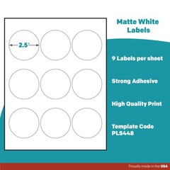White Sticker Round Labels – 2.5″ Circle – Laser/Inkjet Compatible – (9 per S…