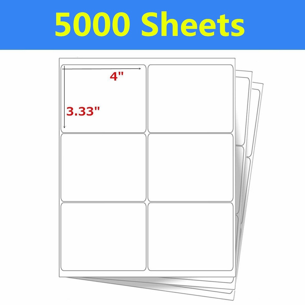 30000 4″x3 1/3″ Address Mailing Shipping Self Adhesive SKU Label 6 UP 5000 Sheet
