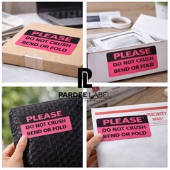 Please Do Not Crush Bend Or Fold Stickers- Neon Pink 1″x 3″ 250/Roll