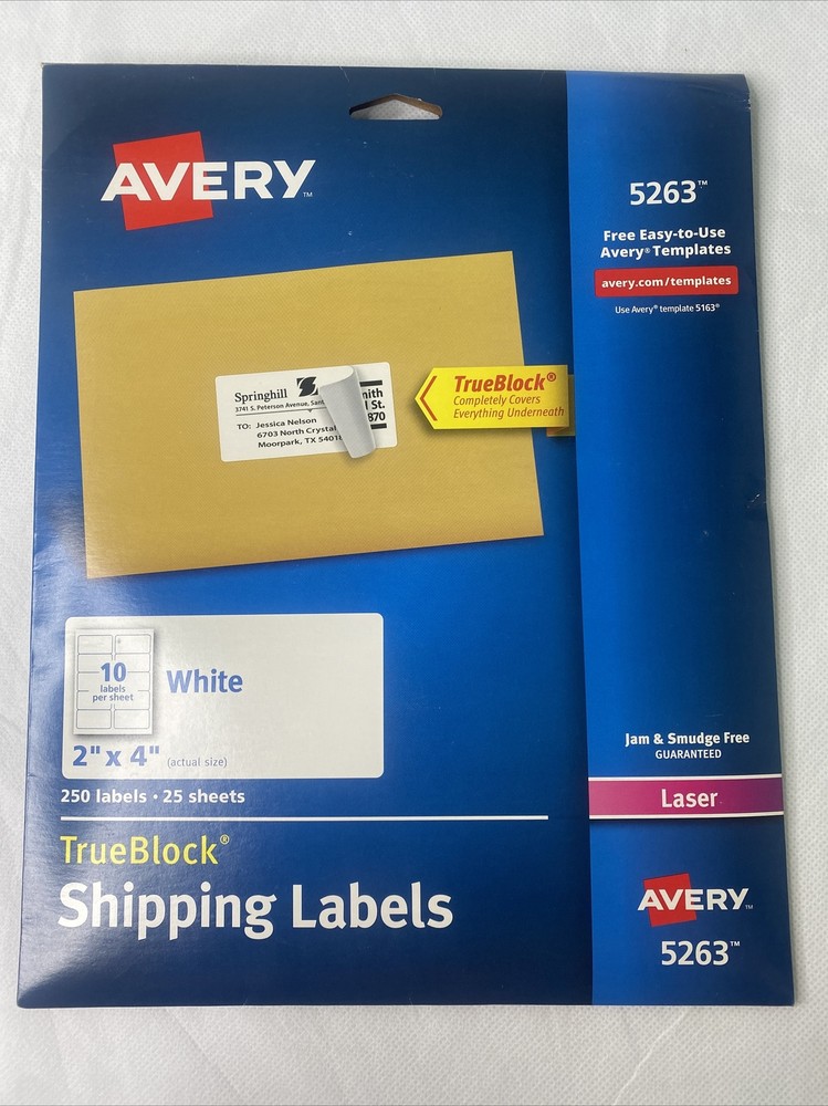 Avery 5263 True Block Shipping Labels White Laser 2″ x 4″ 210 Labels 21 Sheets