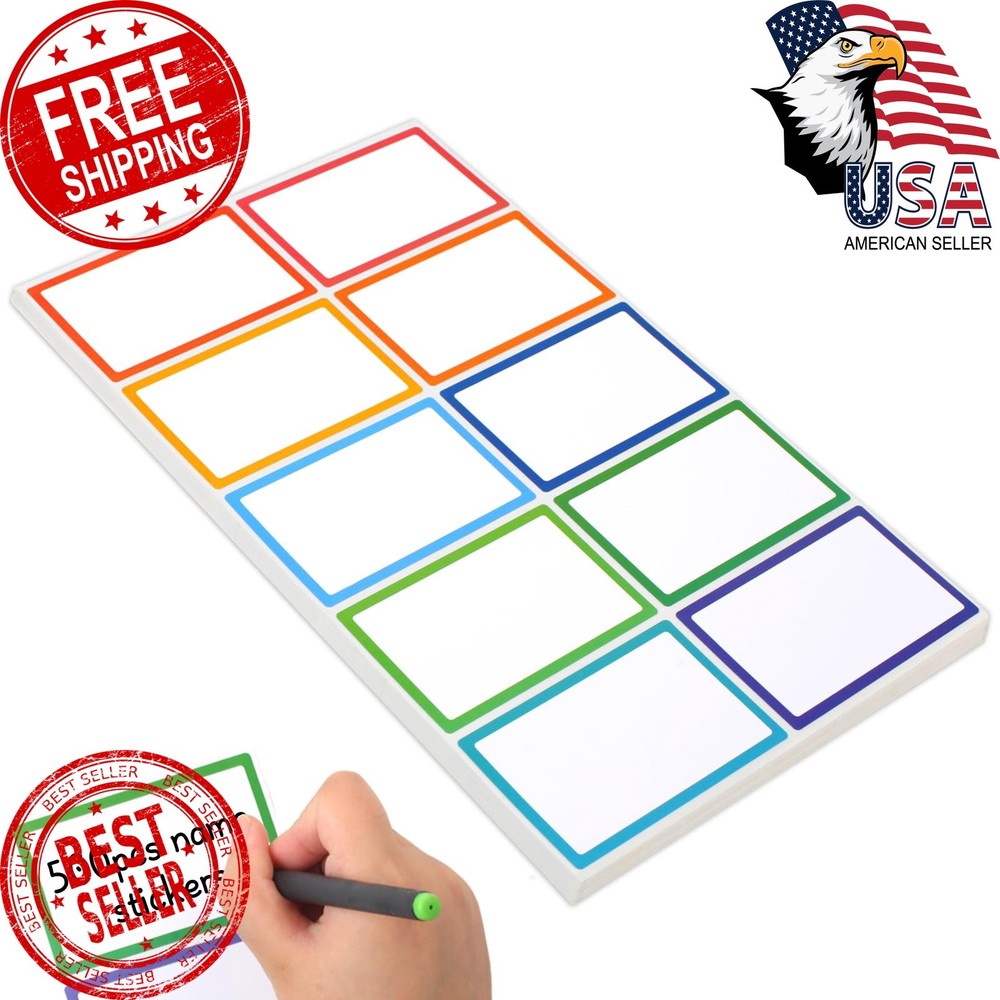 Utron 500pc Name Labels 3.5×2.25 10 Colors Blank