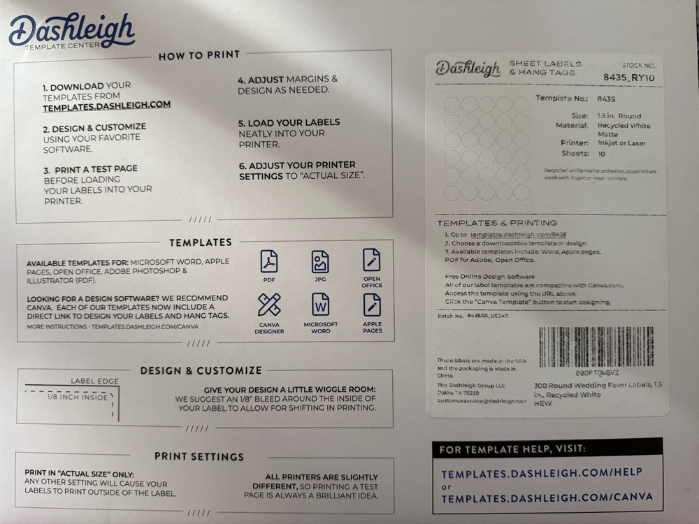 Dashleigh 8435 Address Sheet Labels 1.5 in Round Rectangle White, 300 Count