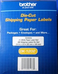 Brother DK-1202 White Paper Shipping Labels 300ea -New!