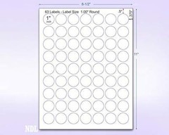 8-1/2″ x 11″ 63 Labels per Sheet – 1″ Round – 250 Sheets
