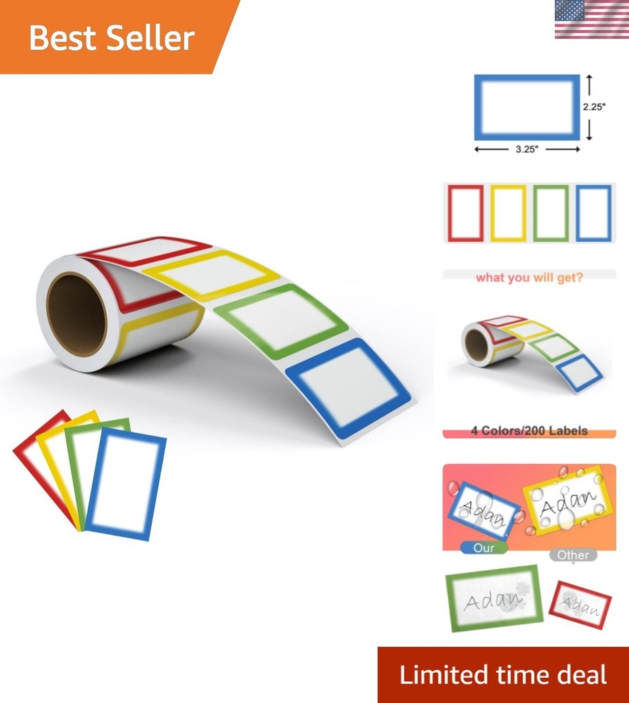 Colorful Plain Name Tag Labels – 200 Stickers, 3.5 x 2.25 Inch, Colorful Bord…
