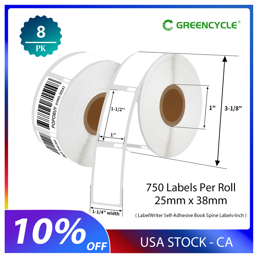 8 Rolls Self-Adhesive Book Spine Labels 25mmx38mm for Dymo 30347 LabelWriter 4XL