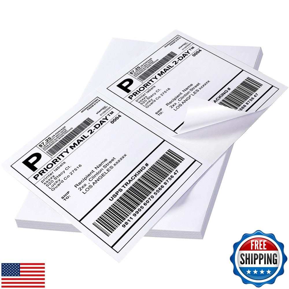 LuckyGuard 60 Shipping Labels 2 Per Sheet 8.5″ x 5.5″ Matte Half Sheet Labels