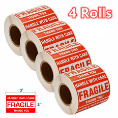 4 Rolls Fragile Stickers 2×3″ Handle with Care Thank You Warning Label 500/Roll