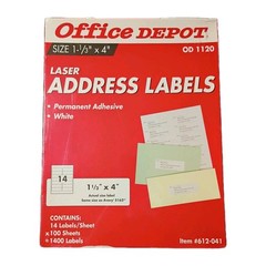 Office Depot OD1120 5162 Laser Address Labels 1 1/3 x 4″ – White 1400 Labels NEW
