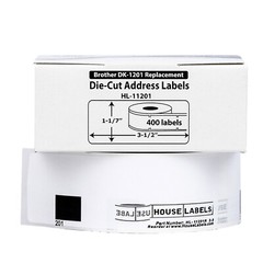 Non-OEM Fits BROTHER DK-1201 REMOVABLE Labels – (2) Rolls of 400 + (1) FRAME