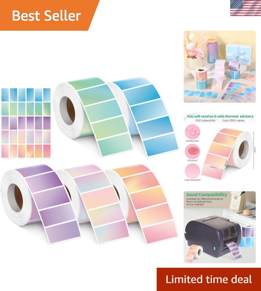 Multipurpose 2500 Thermal Labels in Gradient Colors – Strong Adhesive, Easy Use
